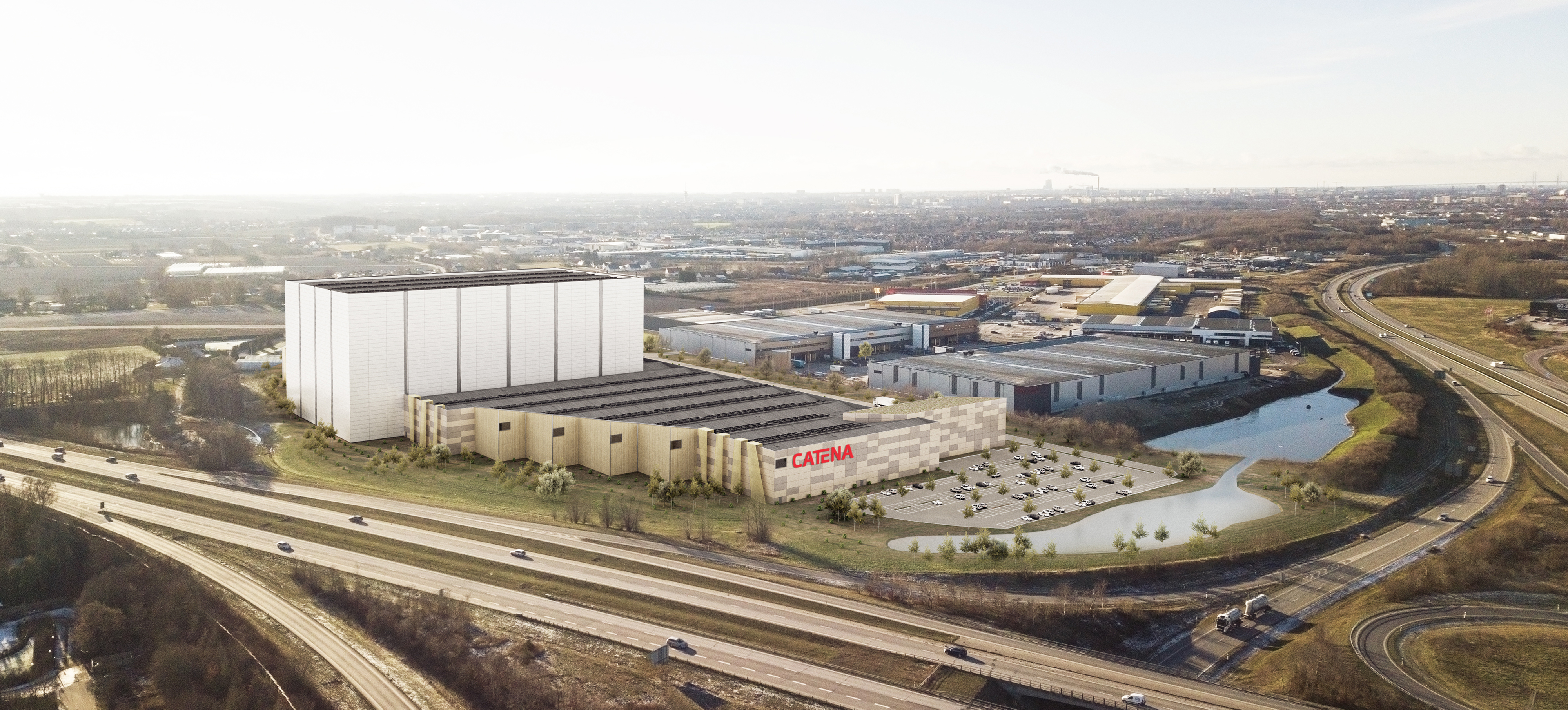 Visionsbild av Catenas fastigheter på Logistikposition Sunnanå utanför Malmö.